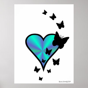 Póster Corazón arcoiris y mariposa