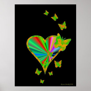 Póster Corazón arcoiris y mariposa