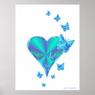 Póster Corazón arcoiris y mariposa