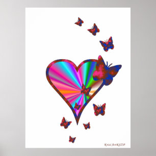 Póster Corazón arcoiris y mariposa