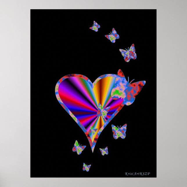 Póster Corazón arcoiris y mariposa (Frente)