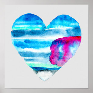 Póster Corazón azul acuático lindo corazón