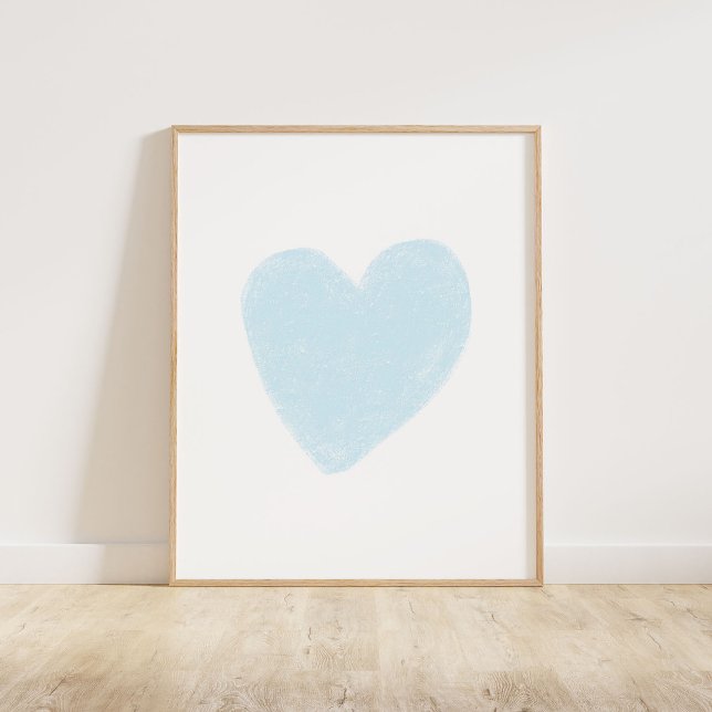 Póster Corazón azul bebé (Chalky, textured brush style heart in soft pastel baby blue)