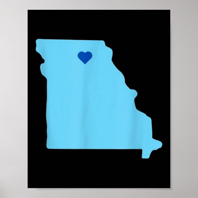 Póster Corazón Azul En El Esbozo Del Estado De Misuri (Frente)