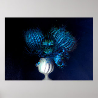 Póster Corazón azul en negro