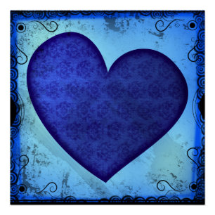 Póster Corazón Azul Paisley Grunge