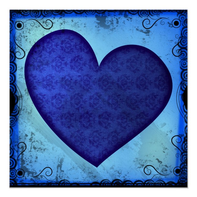 Póster Corazón Azul Paisley Grunge (Anverso)