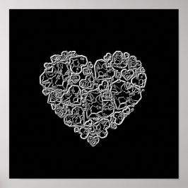 Póster Corazón blanco y negro en pedazos