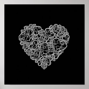 Póster Corazón blanco y negro en pedazos