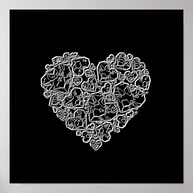 Póster Corazón blanco y negro en pedazos (Frente)