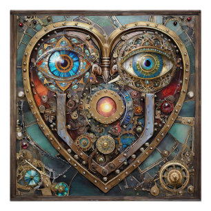 Póster Corazón caprichoso steampunk Te veo te amo
