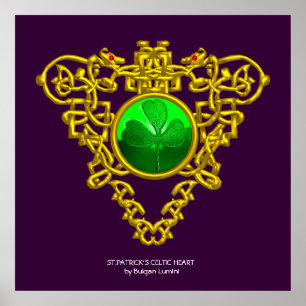 Póster CORAZÓN CÉLTICO DEL SAN PATRICIO,TREBOL,púrpura