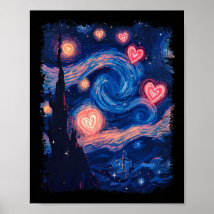 Póster Corazón coincidente de la noche estrellada de San