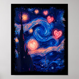 Póster Corazón coincidente de San Valentín Van Gogh Noche