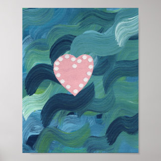 Póster Corazón con conchas marinas y olas del océano