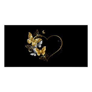 Póster Corazón con mariposas doradas