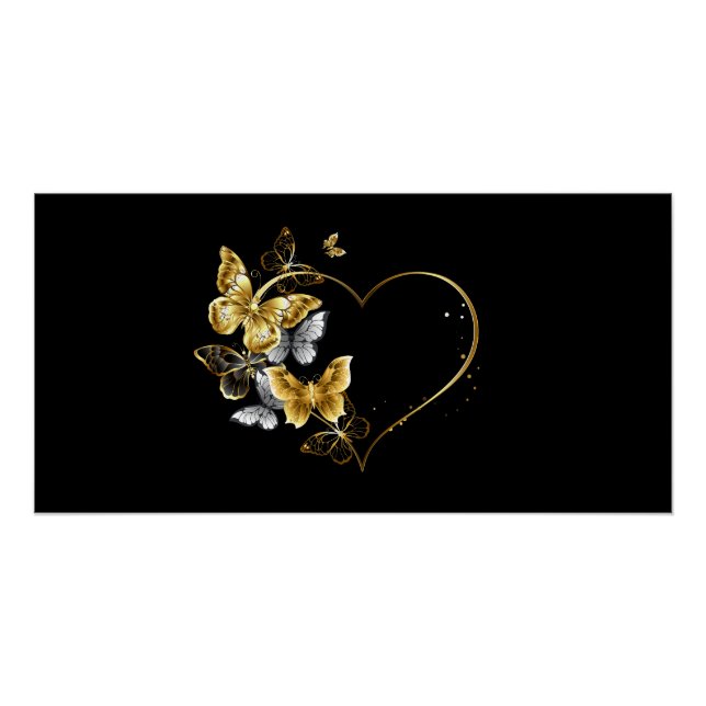 Póster Corazón con mariposas doradas (Anverso)