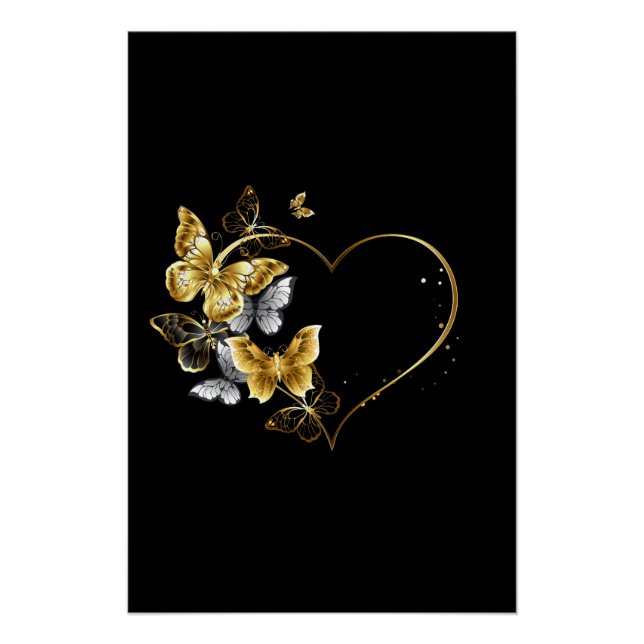 Póster Corazón con mariposas doradas (Anverso)