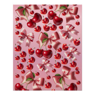 Póster Corazón Coqueto Estampado de Lazo de Cereza