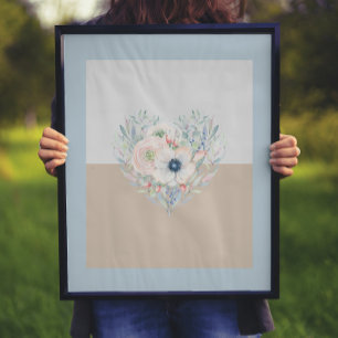 Póster Corazón de acuarela de hojas y flores