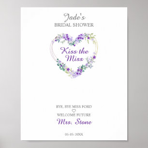 Póster Corazón de acuarela floral con hojas en morado