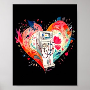 Póster Corazón de Acuarela Floral Enfermera de Diálisis N