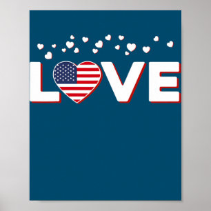 Póster Corazón de amor patriótico Estados Unidos Bandera
