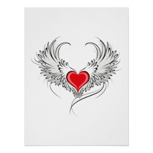 Póster Corazón de Ángel Rojo con alas