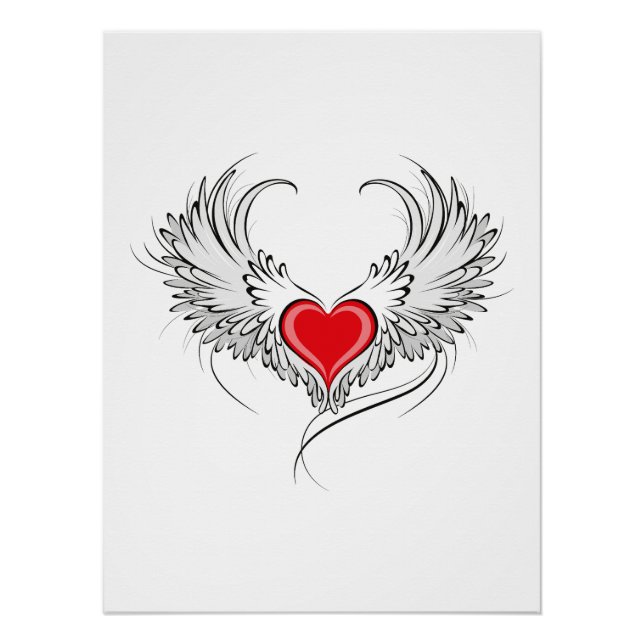 Póster Corazón de Ángel Rojo con alas (Anverso)