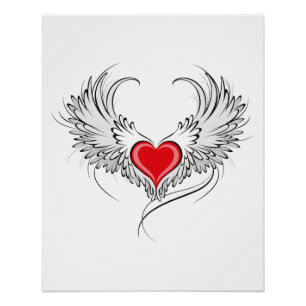 Póster Corazón de Ángel Rojo con alas