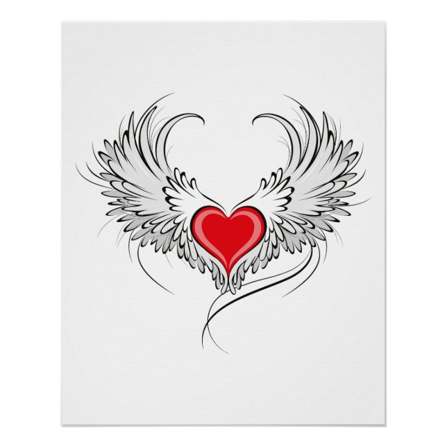 Póster Corazón de Ángel Rojo con alas (Anverso)