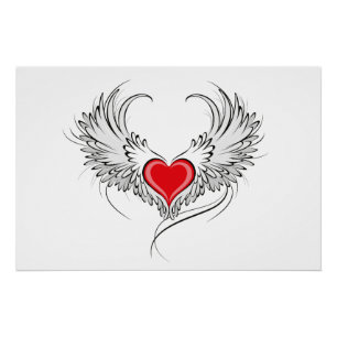 Póster Corazón de Ángel Rojo con alas