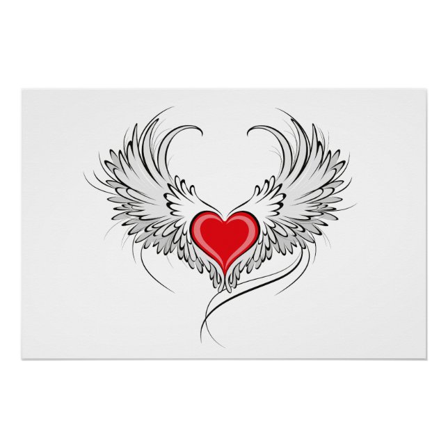 Póster Corazón de Ángel Rojo con alas (Anverso)