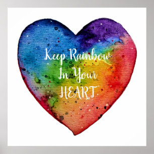 Póster Corazón de arcoiris cúrcuma acuarela