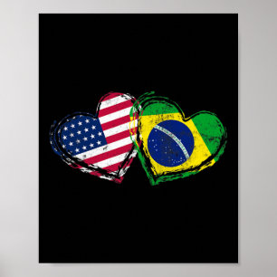 Póster Corazón de bandera americana brasileña amor americ
