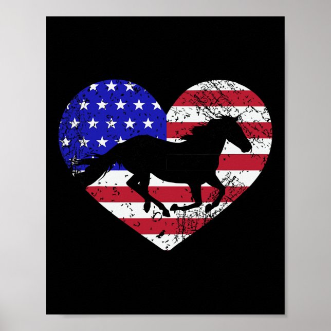 Póster Corazón De Bandera Americana De Caballo Retro 4 De (Frente)