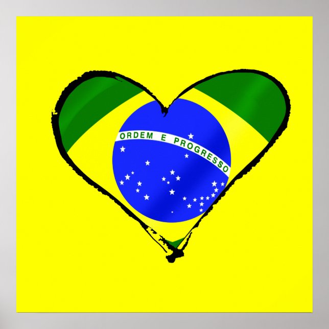 Póster Corazón de Brasil bandera de amor (Frente)