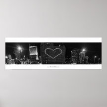 Corazón de Chicago Skyline en blanco y negro