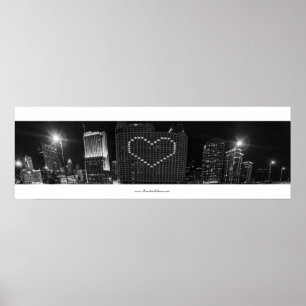 Póster Corazón de Chicago Skyline en blanco y negro
