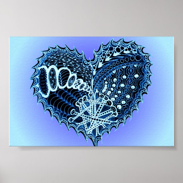 Póster Corazón de Doodle Azul (Frente)