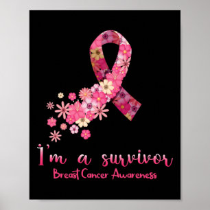 Póster Corazón de flores rosas soy sobreviviente de cánce