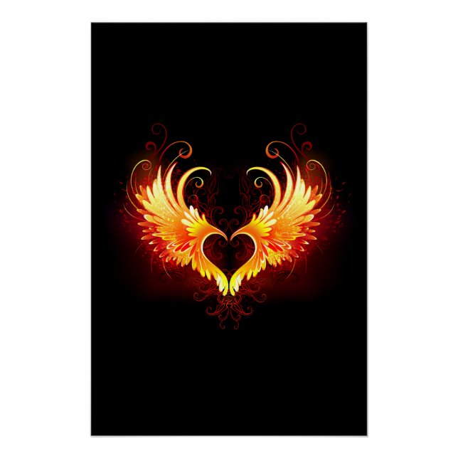 Póster Corazón de Fuego Ángel con Alas (Anverso)