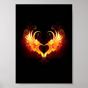 Póster Corazón de Fuego Ángel con Alas