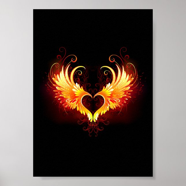 Póster Corazón de Fuego Ángel con Alas (Frente)