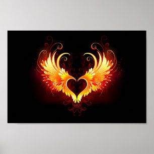 Póster Corazón de Fuego Ángel con Alas