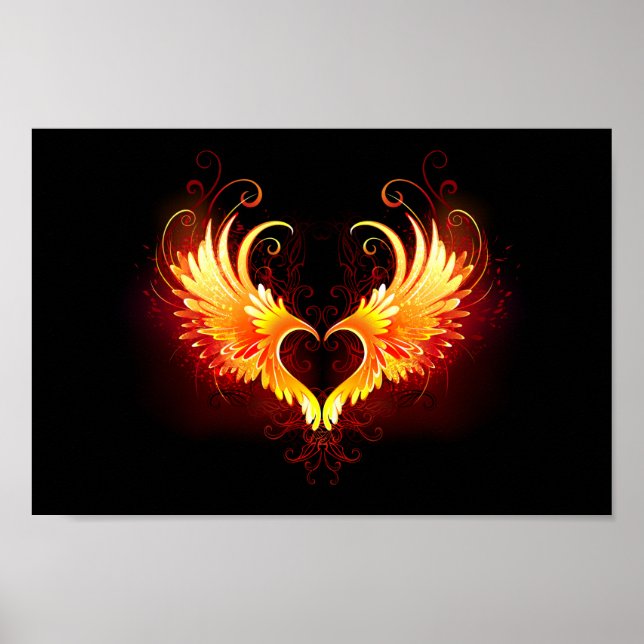 Póster Corazón de Fuego Ángel con Alas (Frente)