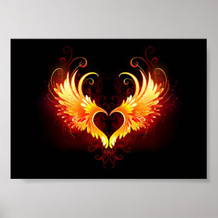 Póster Corazón de fuego angélico con alas