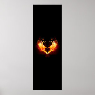 Póster Corazón de fuego angélico con alas