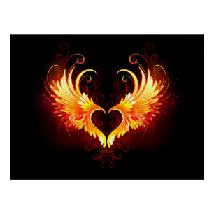 Póster Corazón de fuego angélico con alas