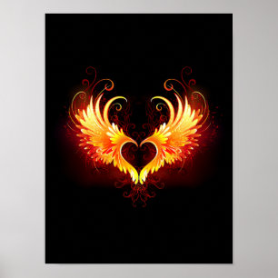 Póster Corazón de fuego angélico con alas